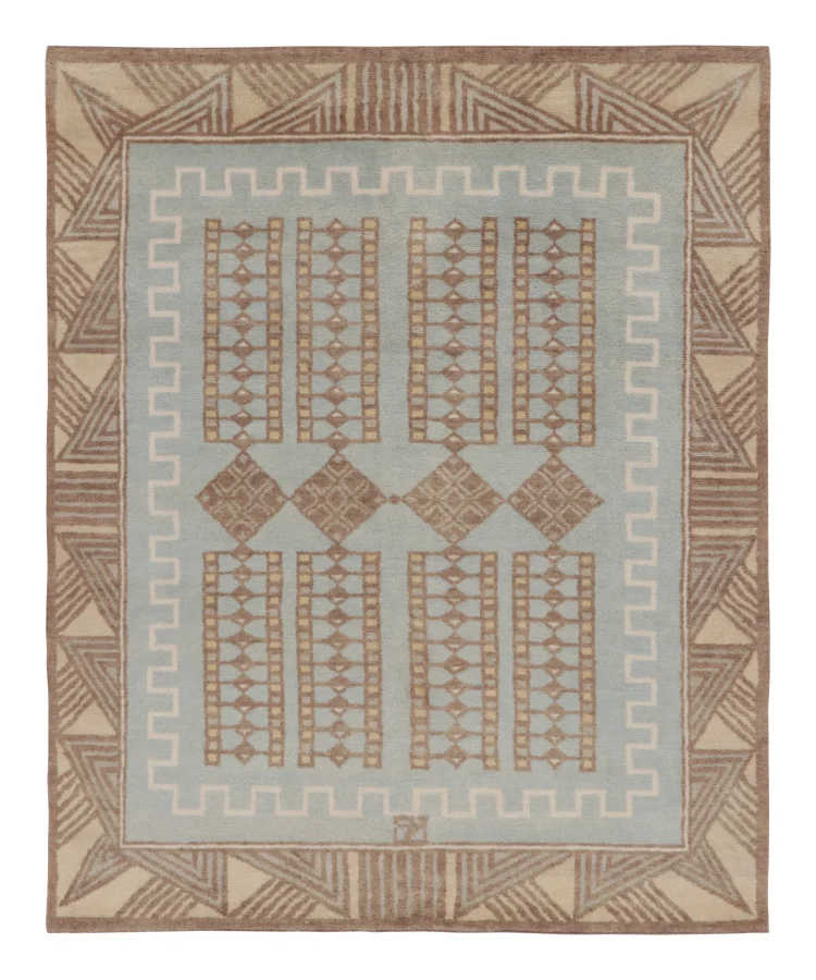 Rug & Kilim's Contemporary Art Deco Rug in Light Blue & Beige Geometric Design
