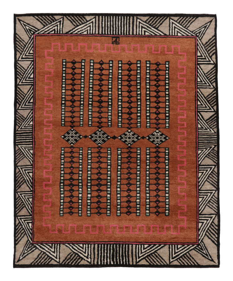 Rug & Kilim’s Contemporary Art Deco Rug with Geometric Design in Black & Brown