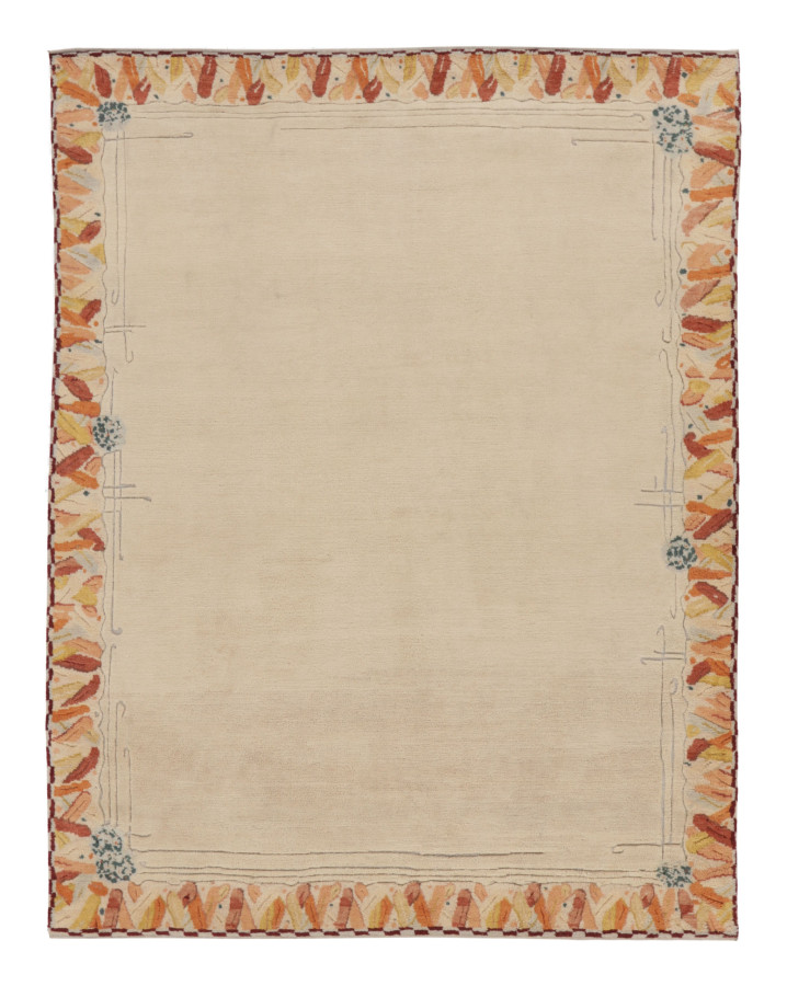 Rug & Kilim’s Contemporary Art Deco Rug with Floral Border and Vast Ivory Field