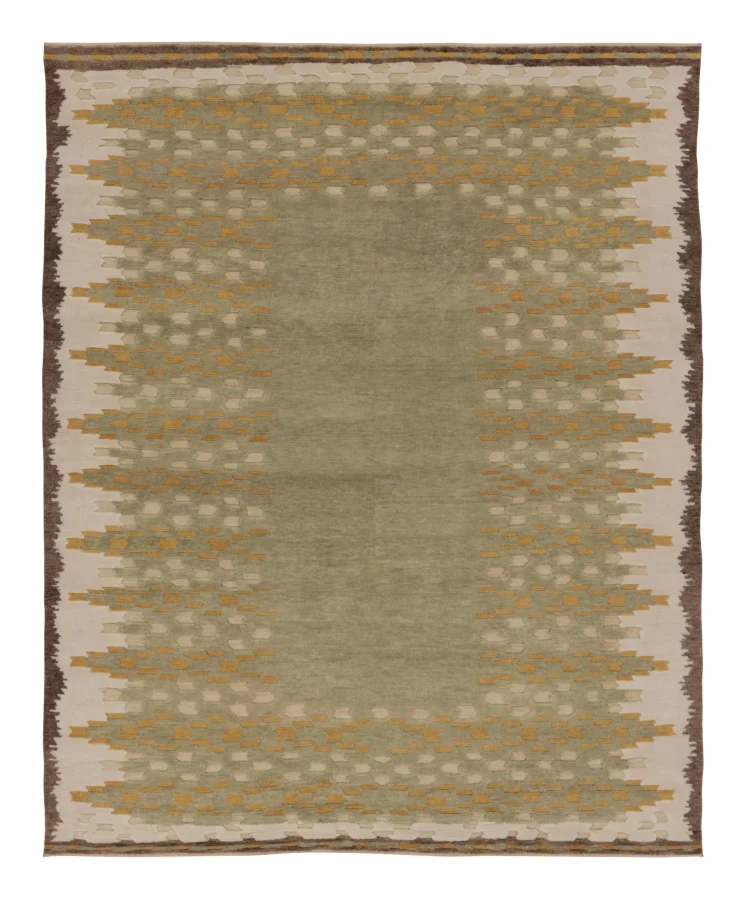 Rug & Kilim’s Contemporary Art Deco Rug in Sage Green with High-Low Texture