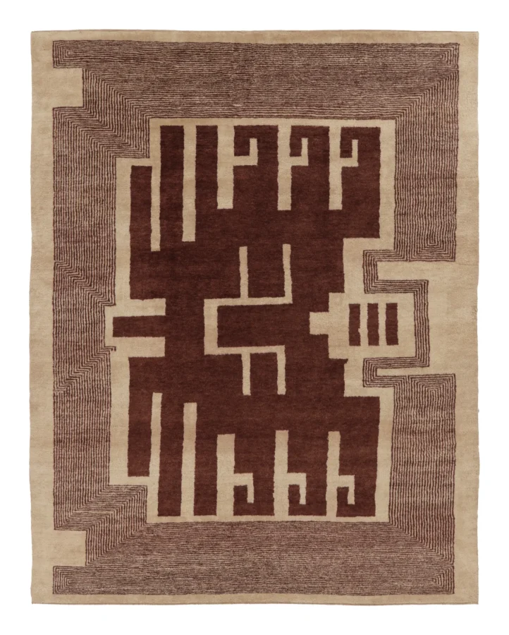Rug & Kilim’s Contemporary Art Deco Rug with Cubist Design in Brown Hues