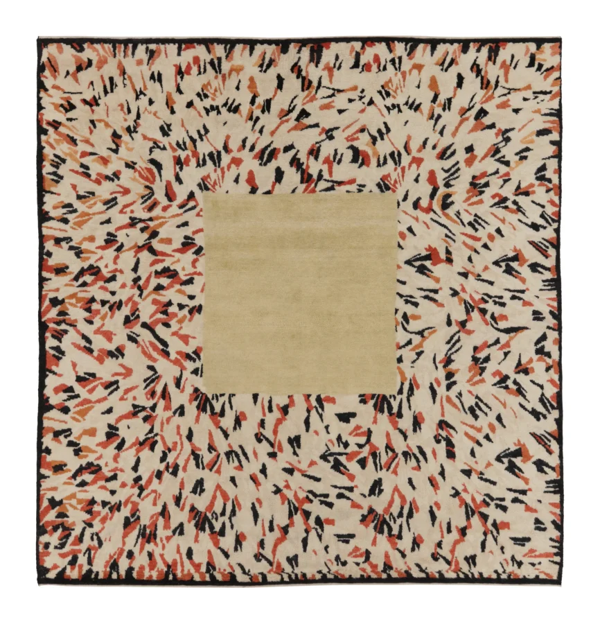 Rug & Kilim's Oversized French Art Deco Square Rug in Beige Medallion