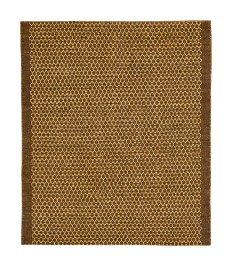 Rug & Kilim's Contemporary Geometric Rug in Brown & Gold with Honeycomb Design