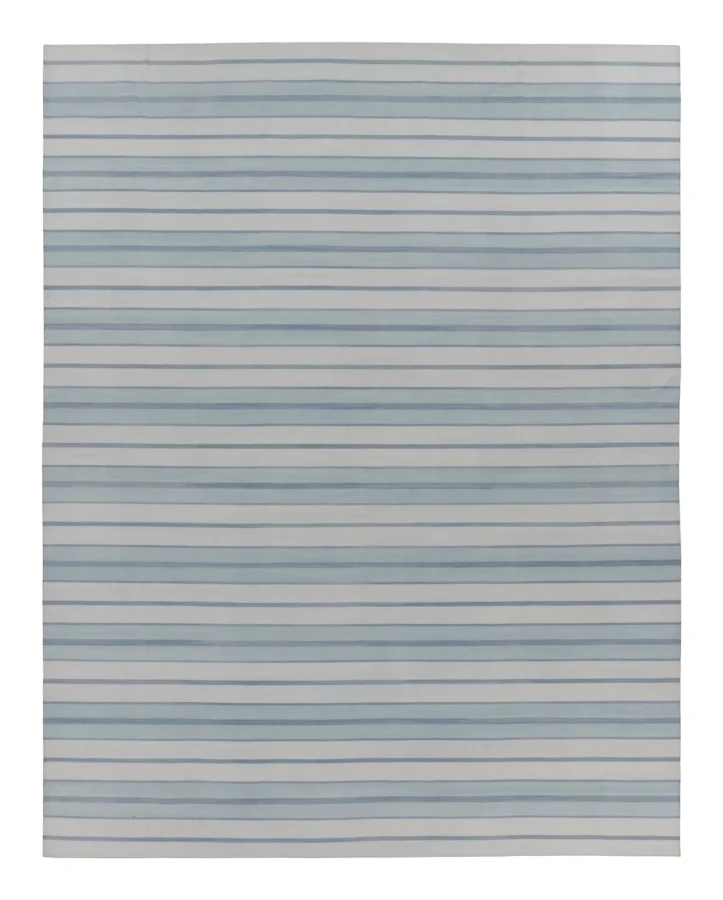 Rug & Kilim's Oversized Contemporary Dhurrie in Sky Blue & Ivory with Stripes