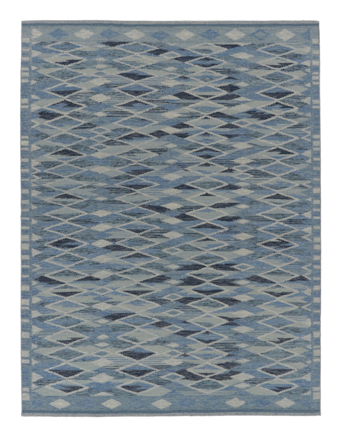 Rug & Kilim's Contemporary Scandinavian Rug in Blue & Ivory with Diamond Motifs