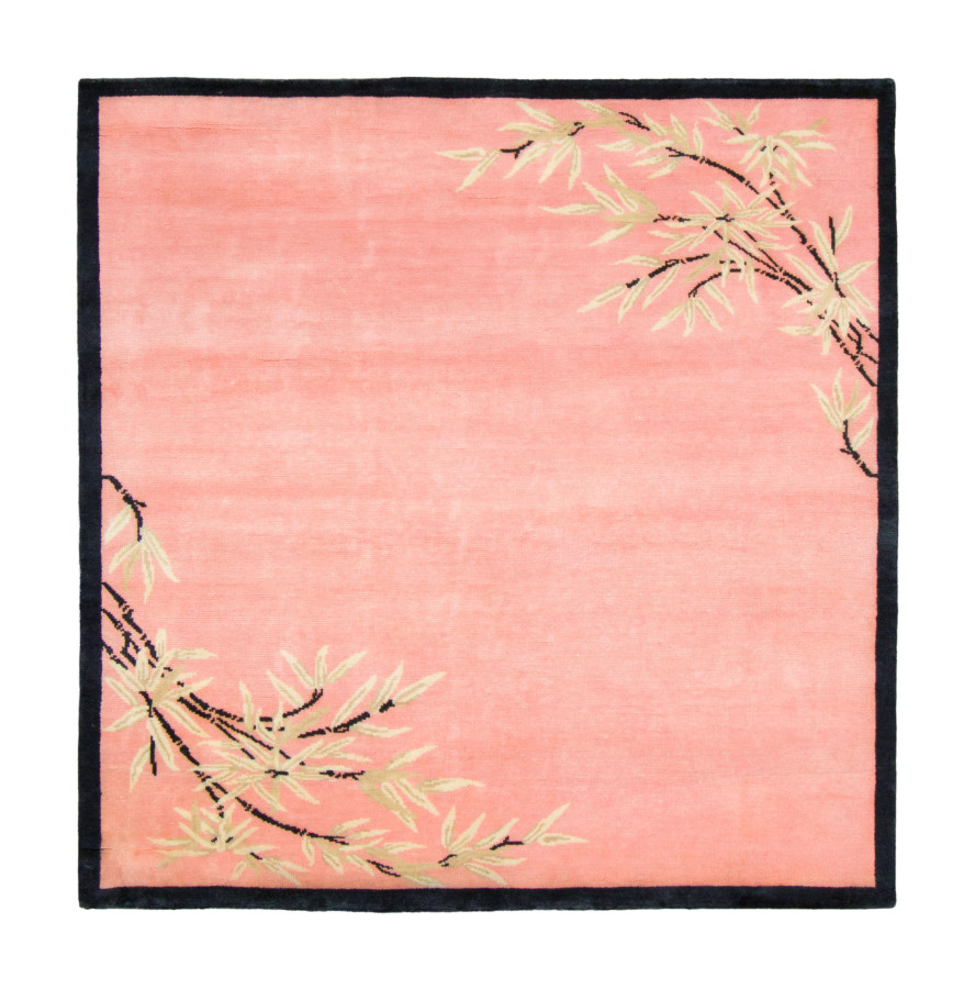 Rug & Kilim's Contemporary Chinese Deco Square Rug in Pink & Beige Florals