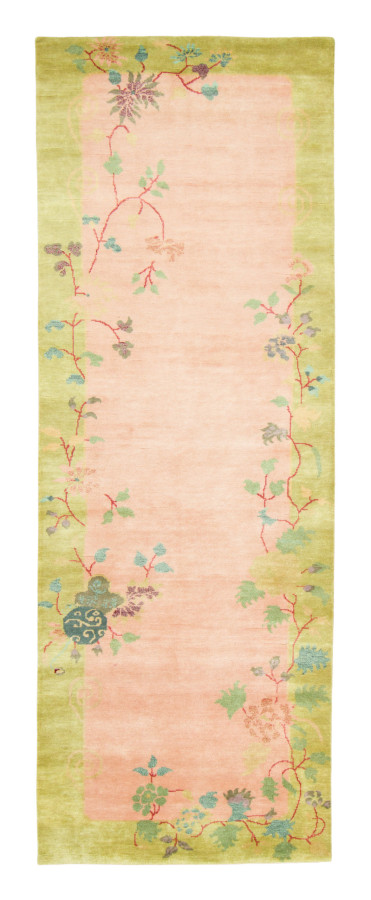 Rug & Kilim’s Contemporary Chinese Deco Runner with Floral Vinery on Beige Field