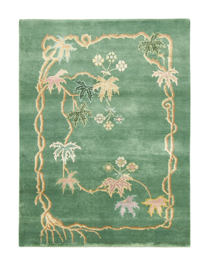 Rug & Kilim’s Contemporary Chinese Deco Rug with Floral Motifs in Jade Green