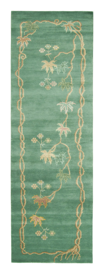 Rug & Kilim’s Contemporary Chinese Deco Runner with Floral Motifs in Jade Green