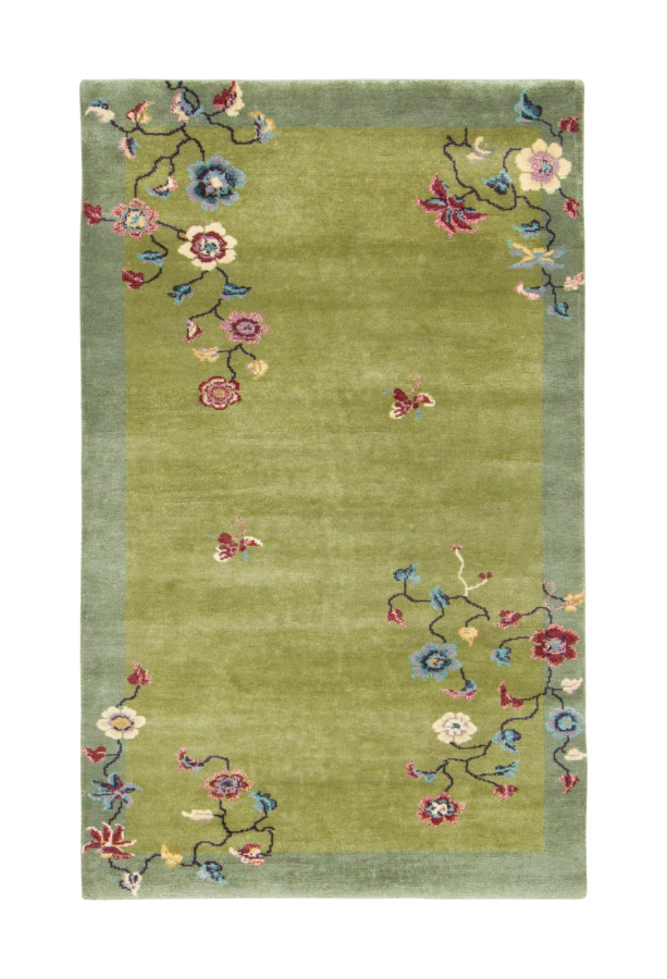 Rug & Kilim's Contemporary Chinese Deco Rug in Olive Green Floral Design