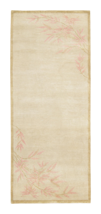 Rug & Kilim’s Contemporary Chinese Deco Runner with Floral Design in Beige & Pink