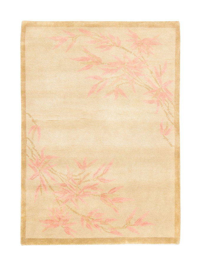 Rug & Kilim's Contemporary Chinese Deco Rug in Gold, Pink & Sand Beige