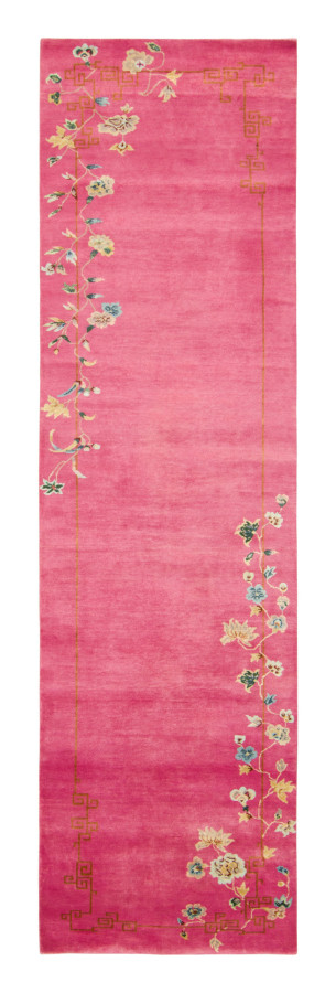 Rug & Kilim's Contemporary Chinese Deco Runner in Pink Floral Design
