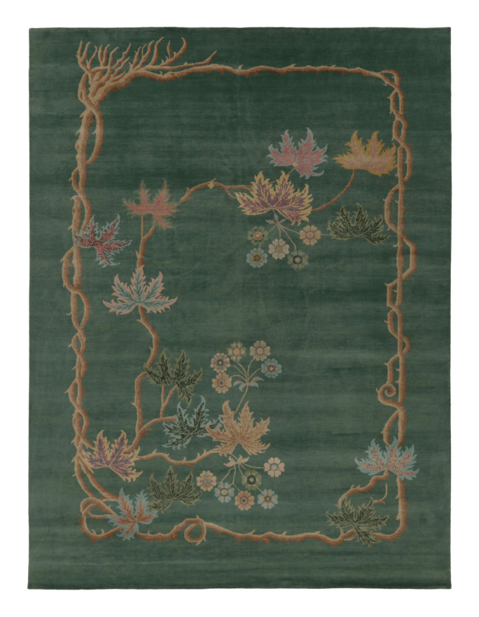 Rug & Kilim's Contemporary Chinese Art Deco Custom Rug in Jade & Gold Florals