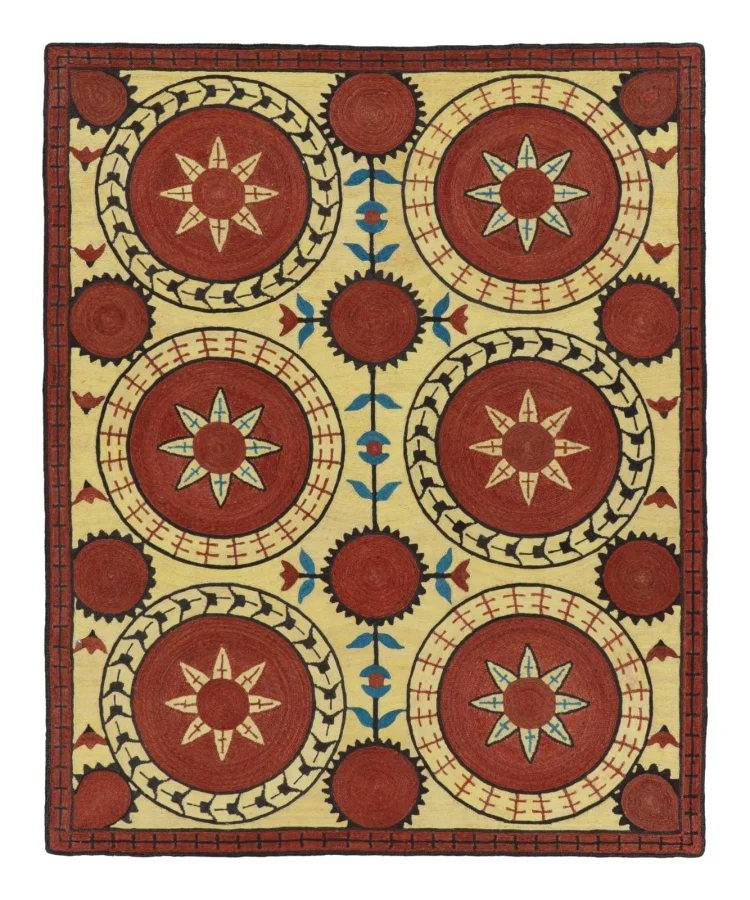 Rug & Kilim's Contemporary Suzani Abaca Rug with Geometric Medallion