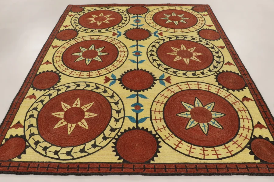 Hover image of Rug & Kilim's Contemporary Suzani Abaca Rug with Geometric Medallion