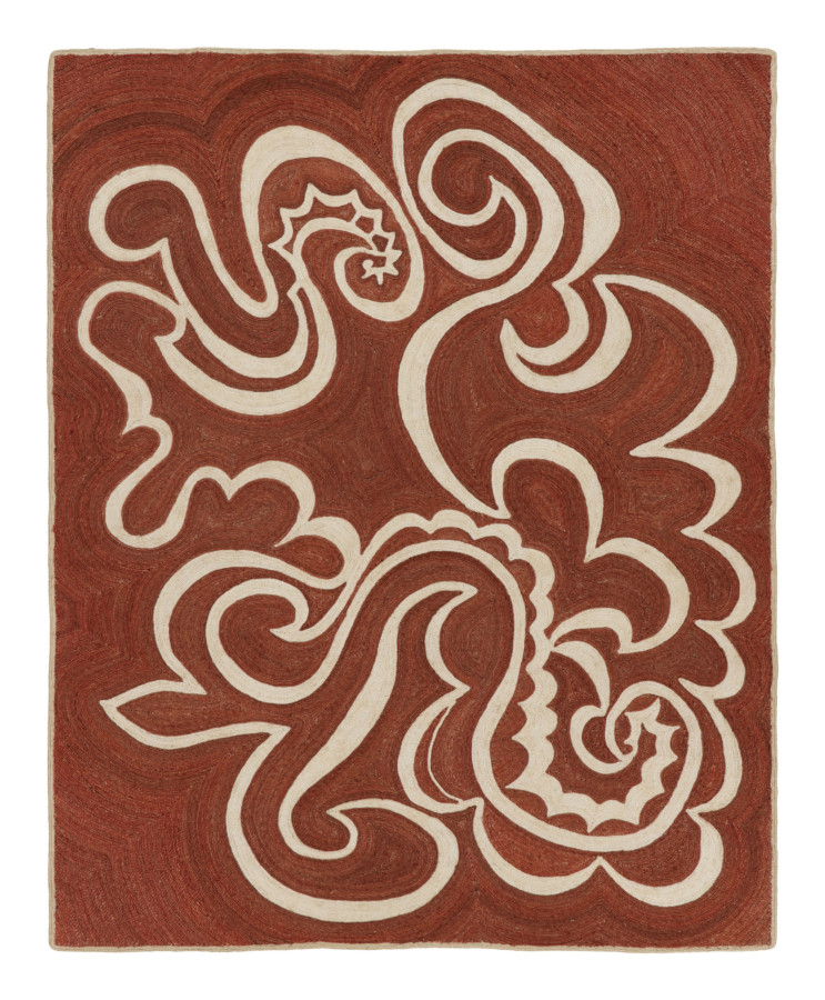 Rug & Kilim's Mid-Century Modern Abaca Rug in Brick Red & Beige Abstract Design