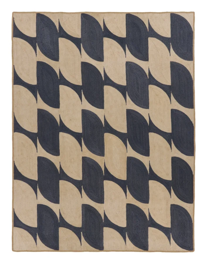 Rug & Kilim's Contemporary Abaca Rug with Interlocking Wave Grid in Navy & Beige