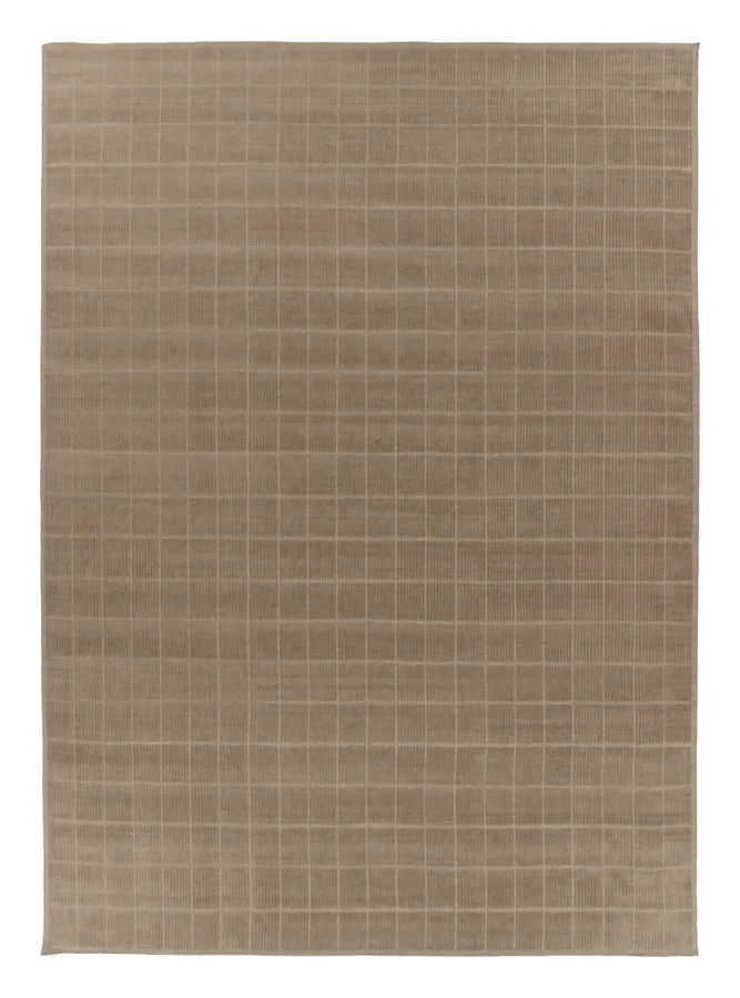 Rug & Kilim's Contemporary High-Low Rug with Sculpted Grid in Taupe & Beige