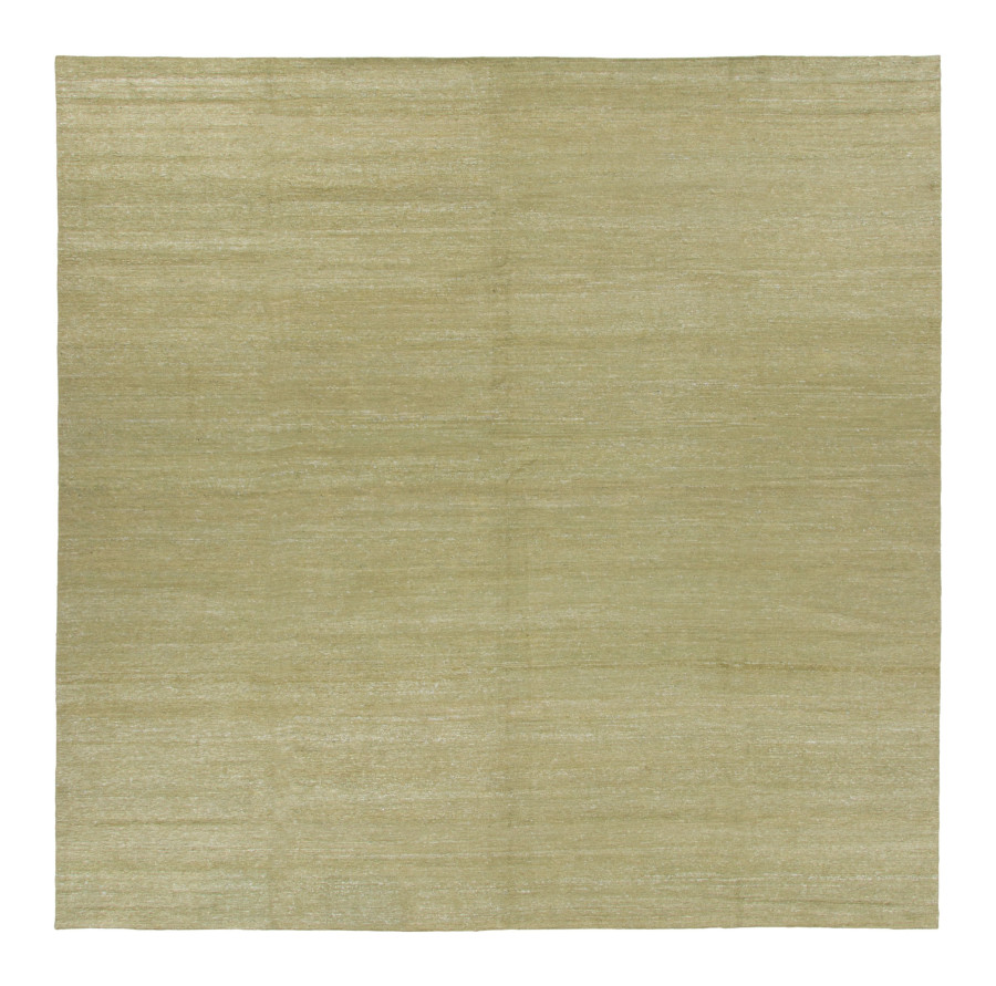 Rug & Kilim’s Contemporary Textural Square Rug with Sage Green Striae
