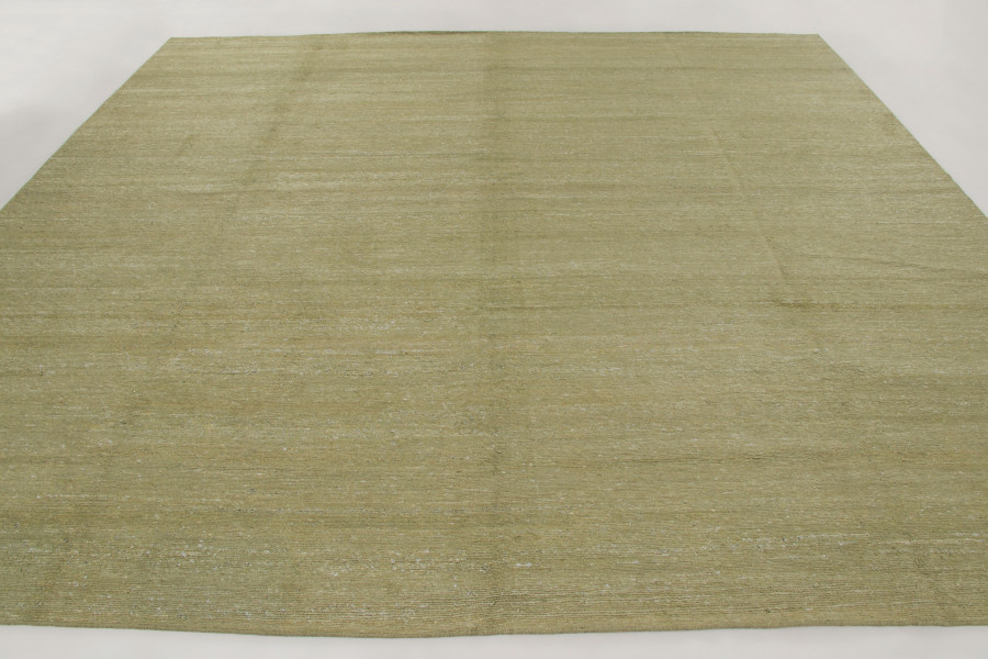 Hover image of Rug & Kilim’s Contemporary Textural Square Rug with Sage Green Striae