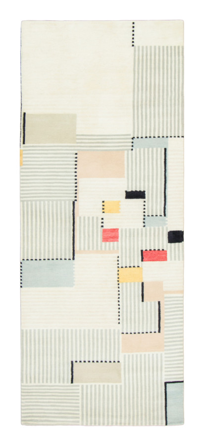 Rug & Kilim’s Mid-Century Modern Runner in White with Geometric Design