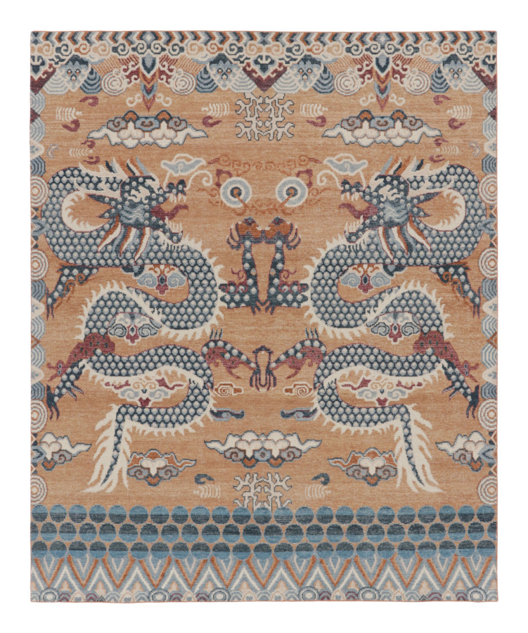 Rug & Kilim's Distressed Contemporary Chinese Imperial Dragon Pictorial Design