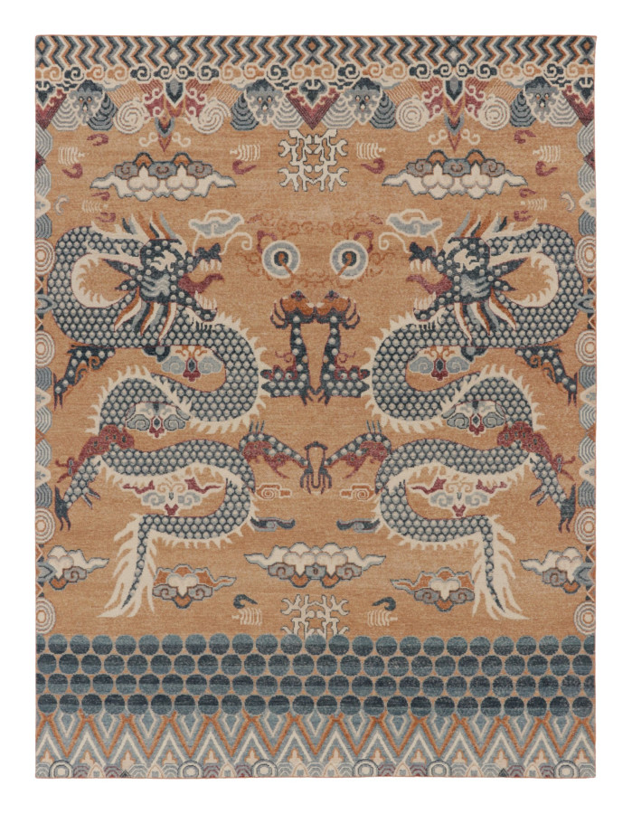 Rug & Kilim's Distressed Contemporary Chinese Imperial Dragon Pictorial Design