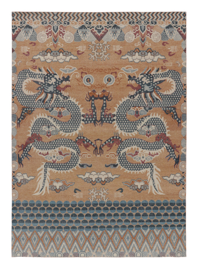 Rug & Kilim's Distressed Contemporary Chinese Imperial Dragon Pictorial Design
