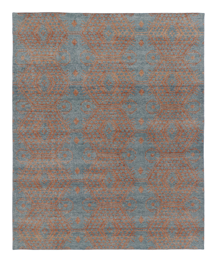 Rug & Kilim's Contemporary Distressed Rug with Honeycomb Design
