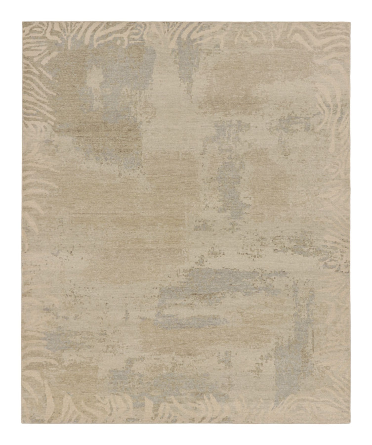 Rug & Kilim's Contemporary Distressed in Beige with Zebra-Patterned Border