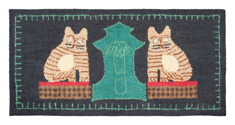Rug & Kilim's Contemporary Pictorial Hooked Runner in Charcoal with Cat Motifs