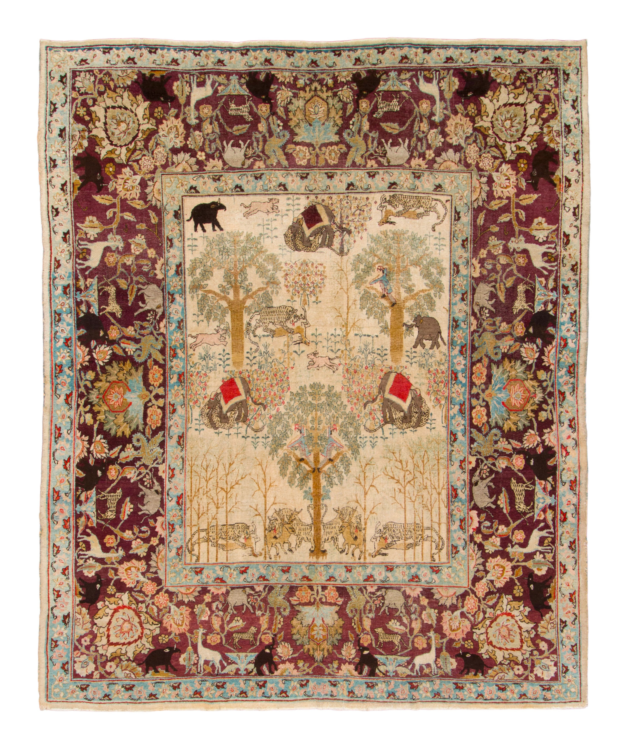 Antique Agra Animal Pictorial Rug