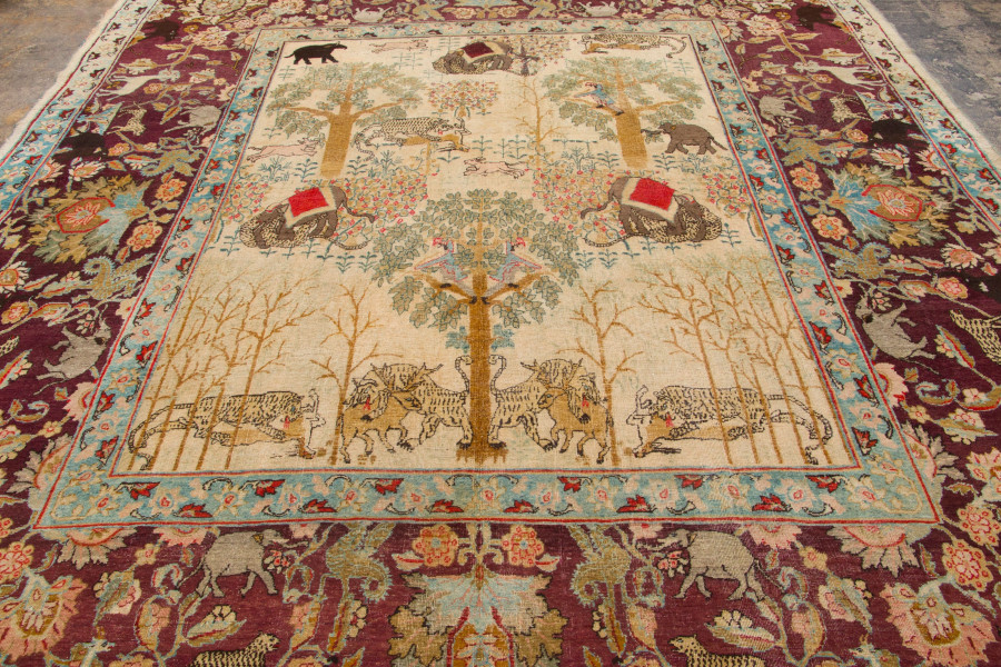 Antique Agra Animal Pictorial Rug