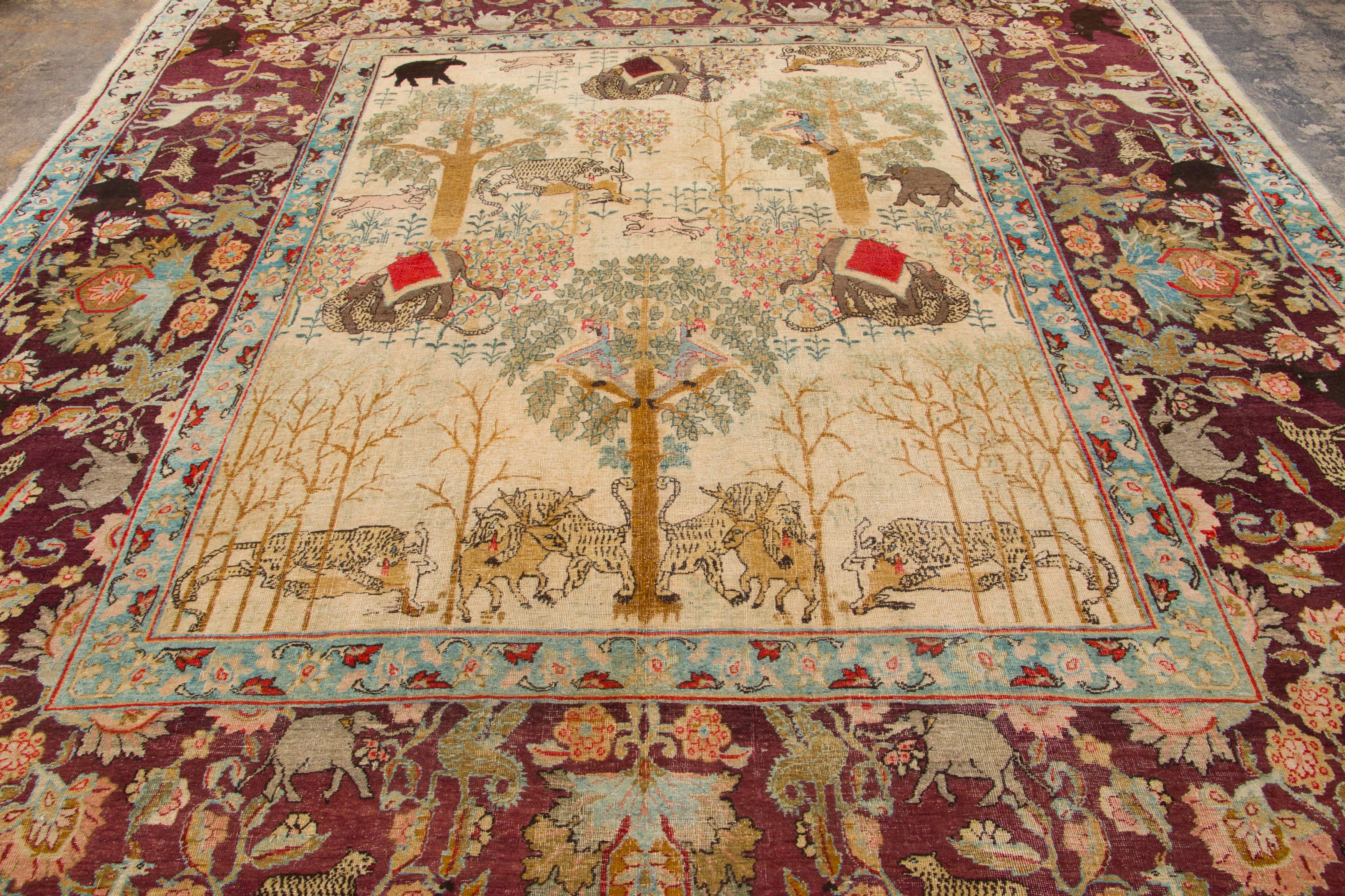 Antique Agra Animal Pictorial Rug