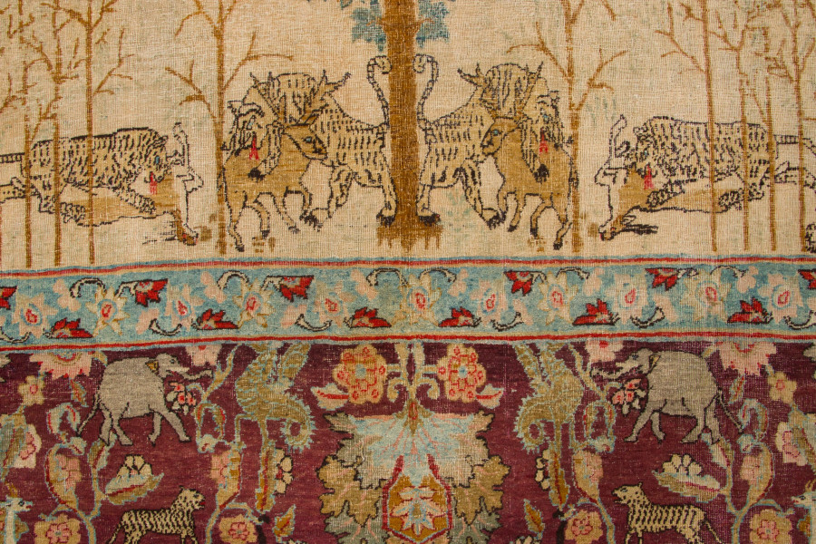 Antique Agra Animal Pictorial Rug