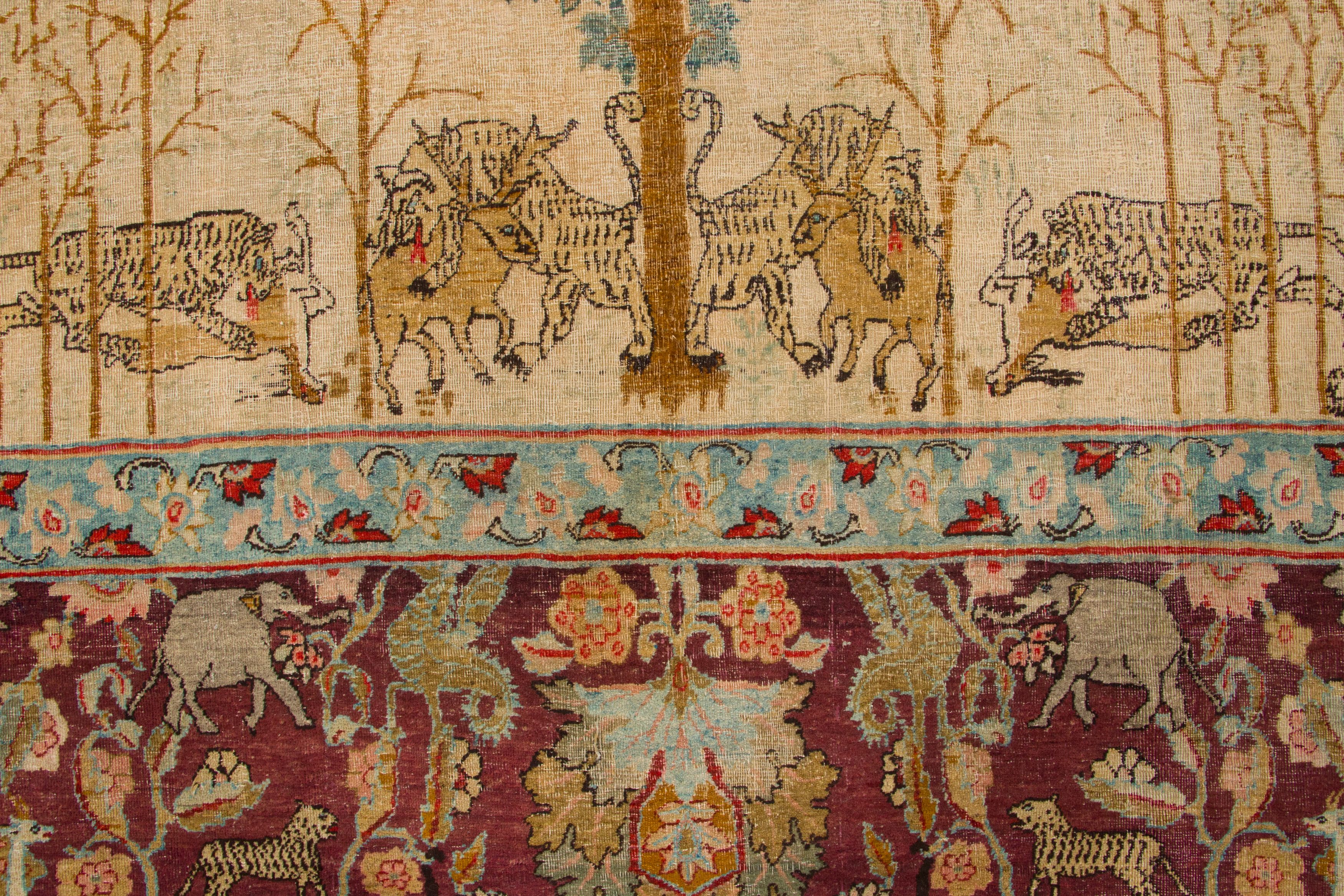 Antique Agra Animal Pictorial Rug