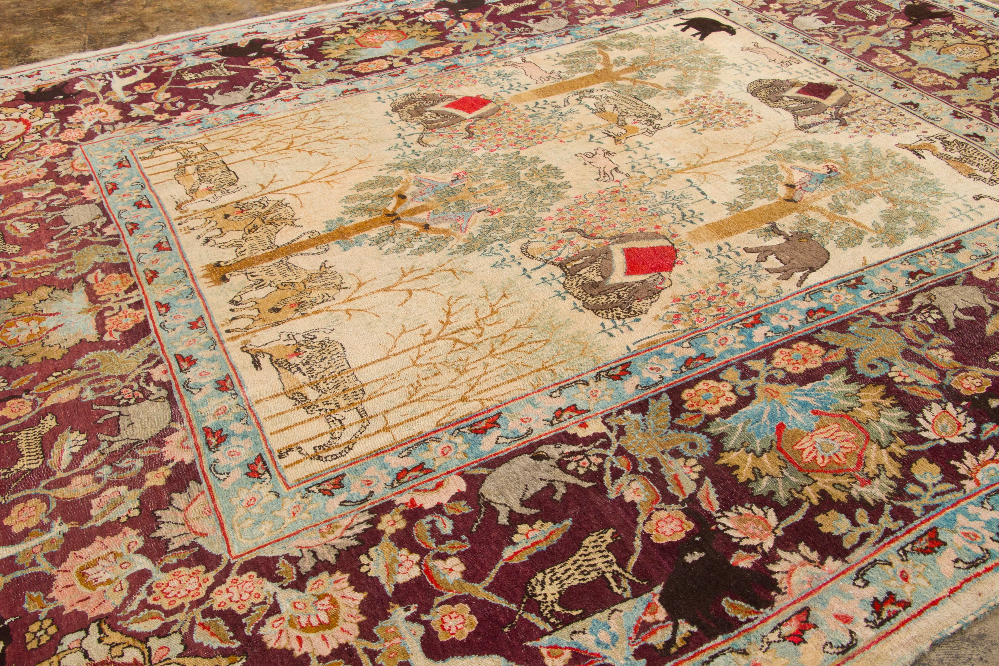 Antique Agra Animal Pictorial Rug