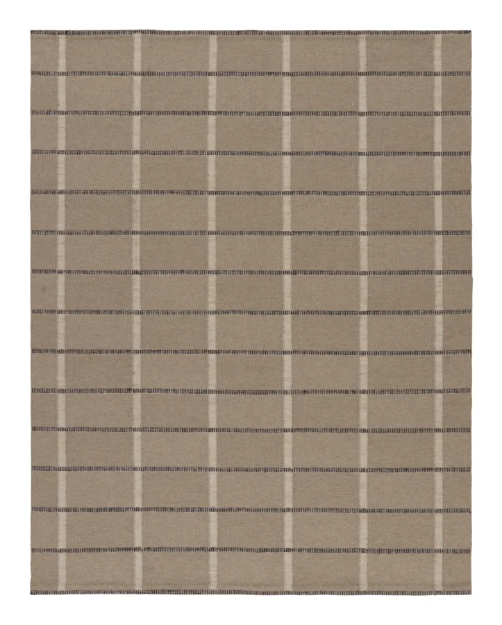 Rug & Kilim’s Contemporary Scandinavian Flatweave with Striped Grid in Brown