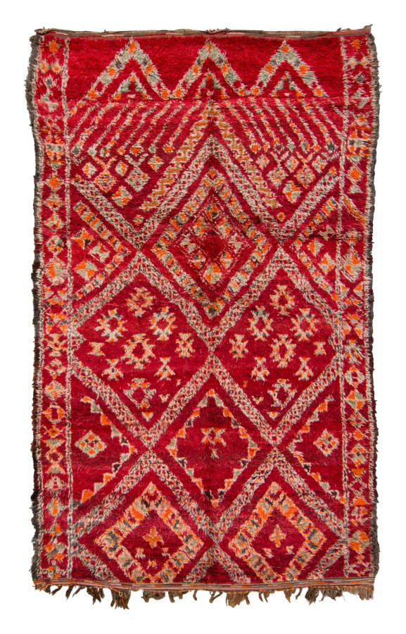 Vintage Moroccan Berber Shag Rug with Diamond Motifs in Red Hues - Rug & Kilim