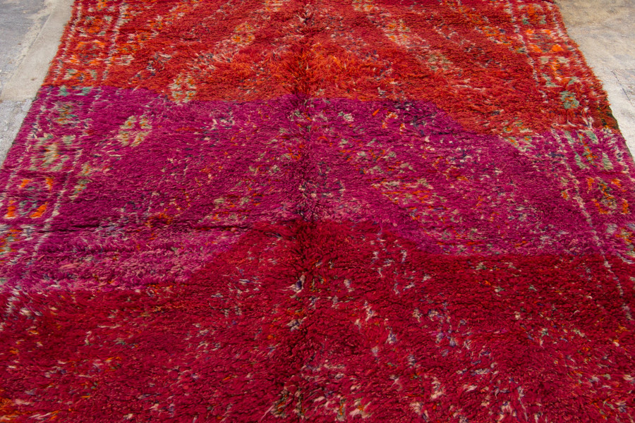 Hover image of Vintage Moroccan Shag Rug with Chevron Patterns in Rich Red & Pink - Rug & Kilim