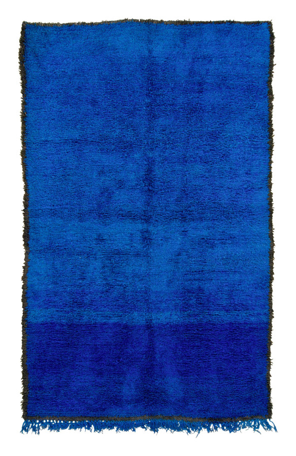 Vintage Moroccan Rug in Solid Blue with Textural Design - Rug & Kilim