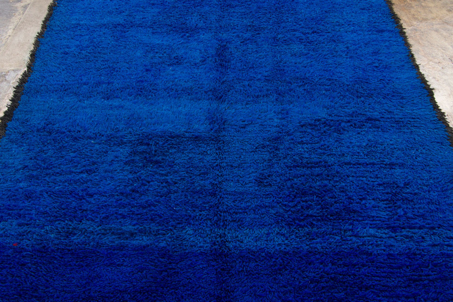 Hover image of Vintage Moroccan Rug in Solid Blue with Textural Design - Rug & Kilim