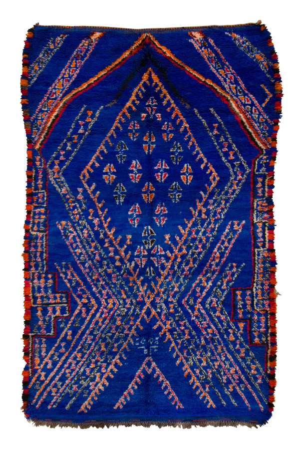 Vintage Moroccan Berber Rug with Diamond Medallion in Blue - Rug & Kilim