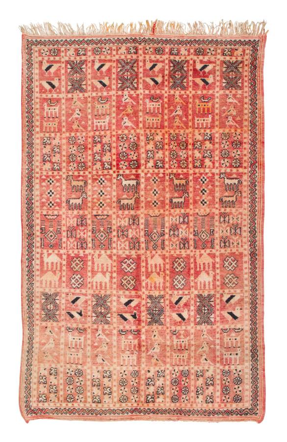 Vintage Moroccan Berber Rug with Tribal Pictorials in Red - Rug & Kilim