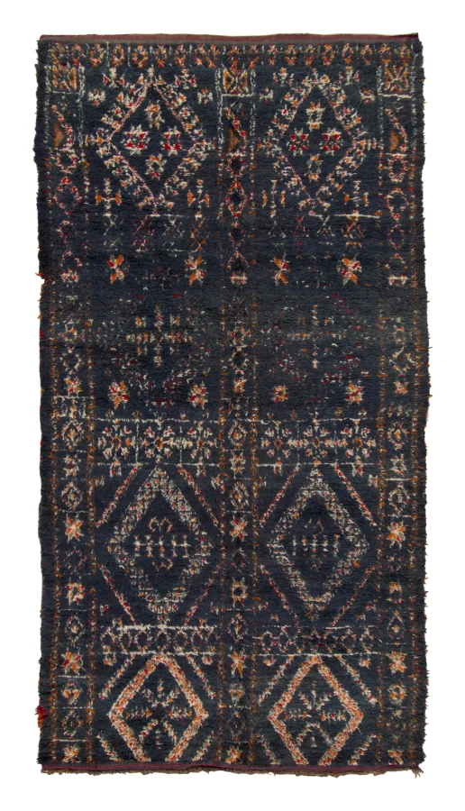 Vintage Moroccan Berber Runner with Diamond Motifs in Charcoal - Rug & Kilim