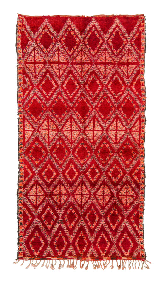 Vintage Moroccan Berber Rug with Diamond Lattice in Crimson Red - Rug & Kilim