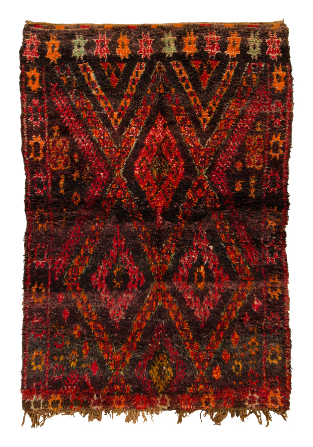Vintage Moroccan Berber Rug with Diamond Lattice in Dark Red - Rug & Kilim