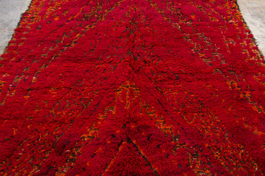 Hover image of Vintage Moroccan Berber Shag Rug with Geometric Design in Red Hues - Rug & Kilim