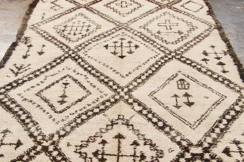 Hover image of Vintage Moroccan Berber Runner with Folk Designs in Brown & Cream - Rug & Kilim